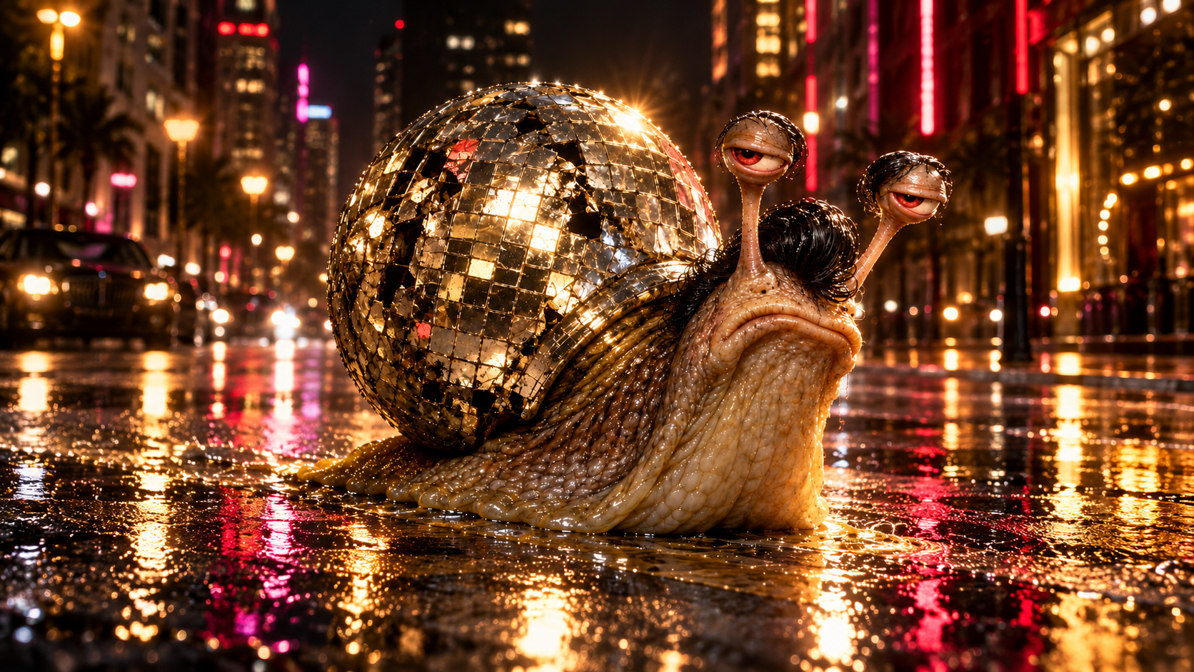 SHELLVIS gliding through a neon city at night